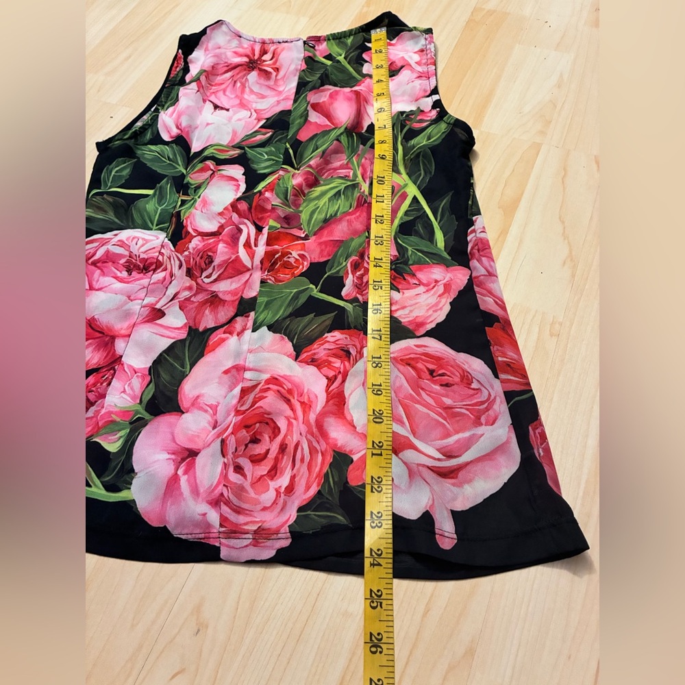 Dolce and Gabbana Floral Sleeveless Scoop Neck Tank Top - Pink & Green Roses - Picture 5 of 11